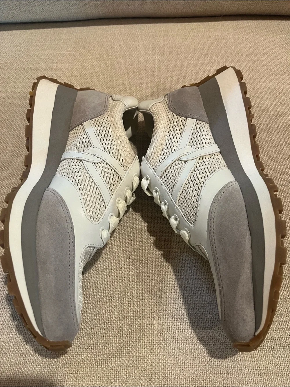 Veronica Beard Valentina Gray and White Mesh Platform Sneakers